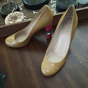 Kate Spade Glossy Mustard Yellow Patent Round-Toe Pumps